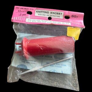 Vintage Red Marcia Lynn Knitting Knobby With Pick & Instructions NOS Factory Sea